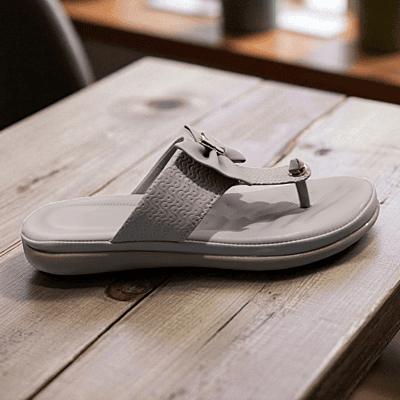 Grey Bow Design Ladies Slipper – Stylish & Comfortable