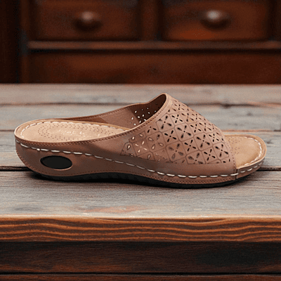 Brown Cut-Work Design Ladies Slipper – Stylish & Comfortable