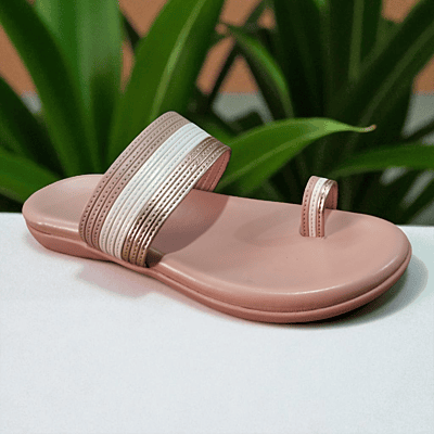 Pink & White Striped Toe-Ring Slipper