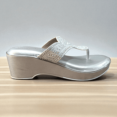Silver Stone-Studded Wedge Sandals