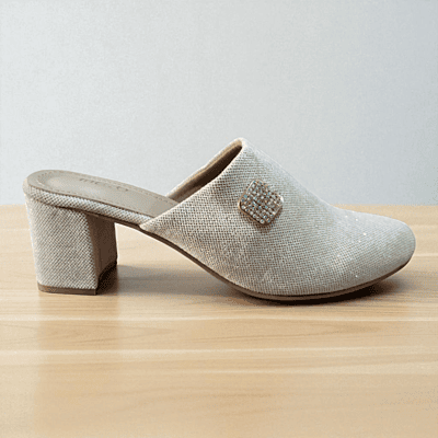 Cream White Block Heel Mules