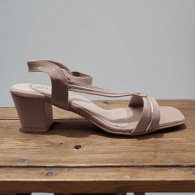 Nude Strap Block Heel Sandals