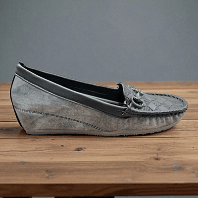 Black Grey Textured Loafers with Stylish Buckle