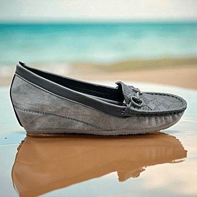 Black Grey Textured Loafers with Stylish Buckle