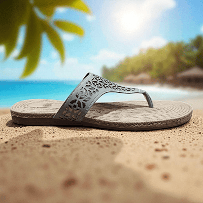 Grey Cutwork Design Slippers