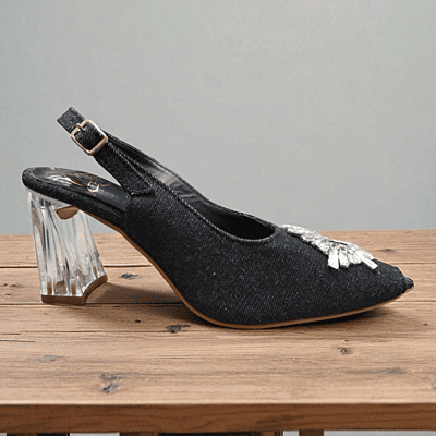 Black Crystal Embellished Heels